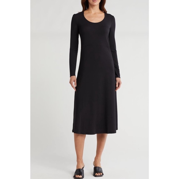 VINCE Jersey Knit Long Sleeve Black Dress
